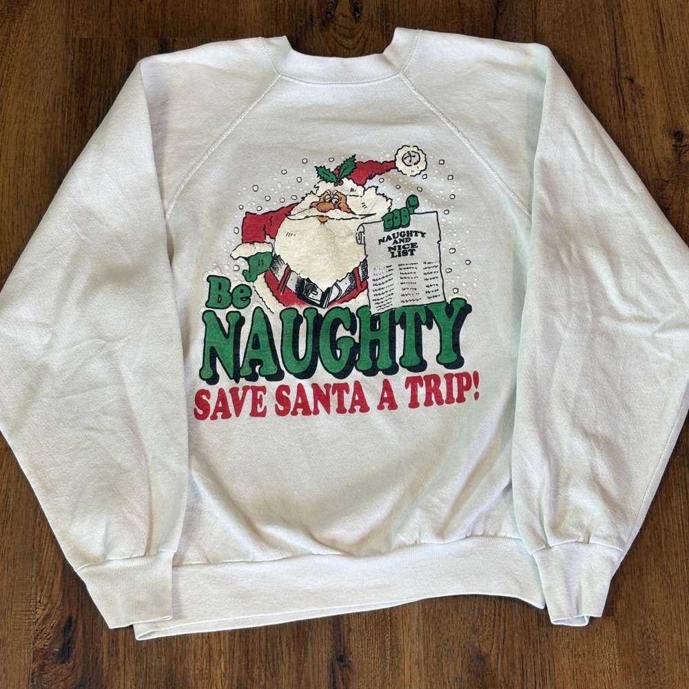 Vintage 80s 90s TNT Naughty Santa Novelty Crewneck Sweater Large Christmas